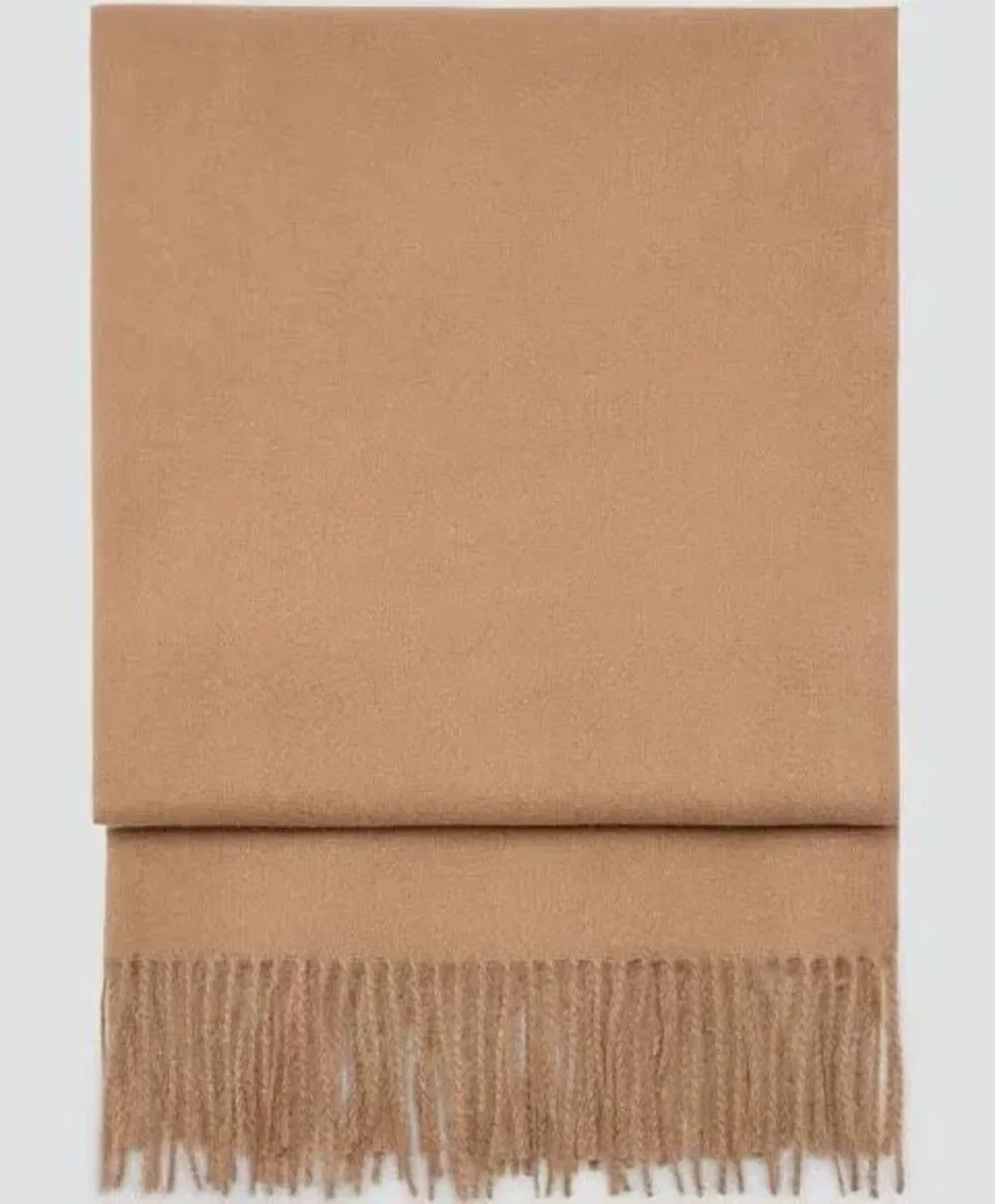MNG Mango Women's Fringed Edge 647 Sweet Knit Classic Scarf tan NWT
